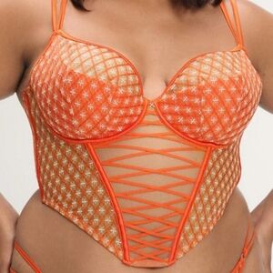 Savage X Fenty Orange Mesh Lace-Up Bustier